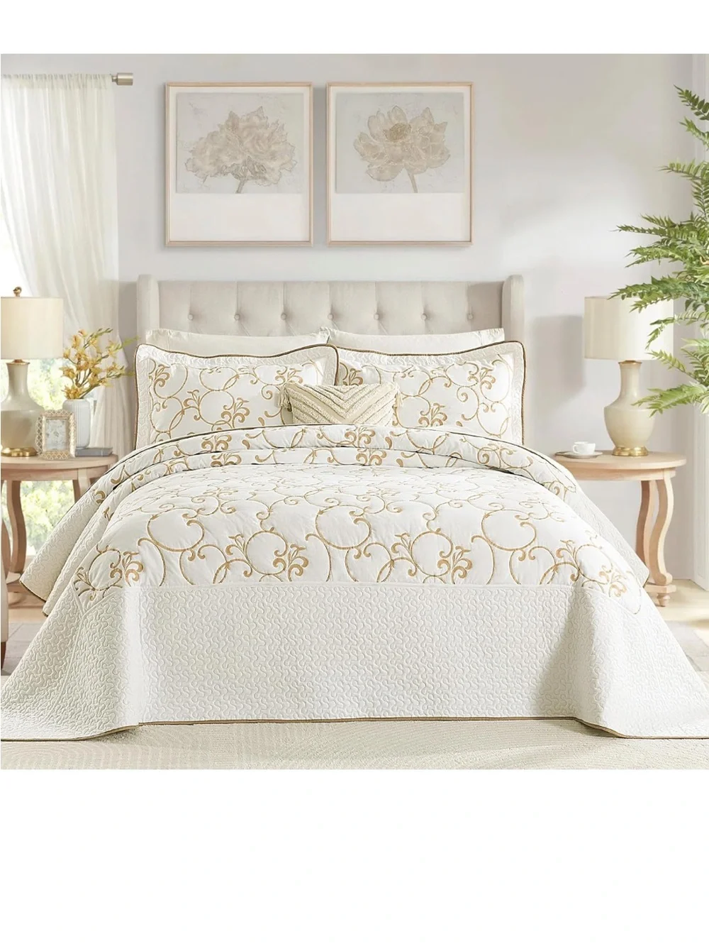 100% Cotton Oversized Bedspread Quilt Coverlet Set, 128x120